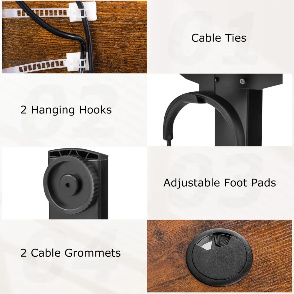 Electric Standing Desk with 3 Memory Height Settings and 2 Hanging Hooks & Cable Management-Rustic Brown - Rustic Brown