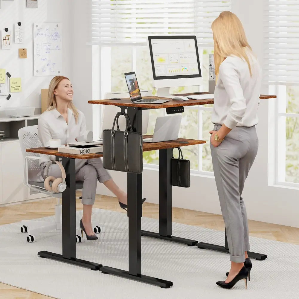 Electric Standing Desk with 3 Memory Height Settings and 2 Hanging Hooks & Cable Management-Rustic Brown - Rustic Brown