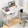 Electric Standing Desk with 3 Memory Height Settings and 2 Hanging Hooks & Cable Management-White - White - Standing
