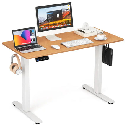 Electric Standing Desk with 3 Memory Height Settings and 2 Hanging Hooks & Cable Management-Natural - Natural