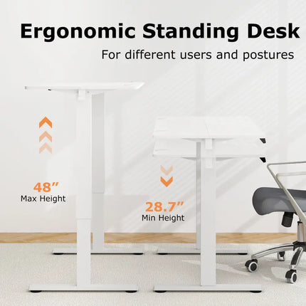 Electric Standing Desk with 3 Memory Height Settings and 2 Hanging Hooks & Cable Management-White - White - Standing
