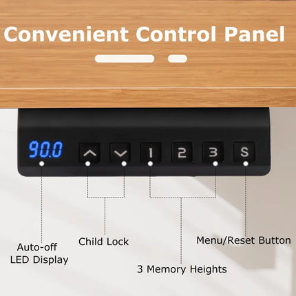 Electric Standing Desk with 3 Memory Height Settings and 2 Hanging Hooks & Cable Management-Natural - Natural