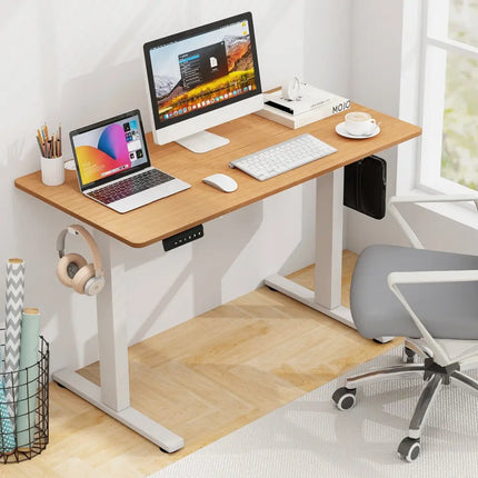 Electric Standing Desk with 3 Memory Height Settings and 2 Hanging Hooks & Cable Management-Natural - Natural