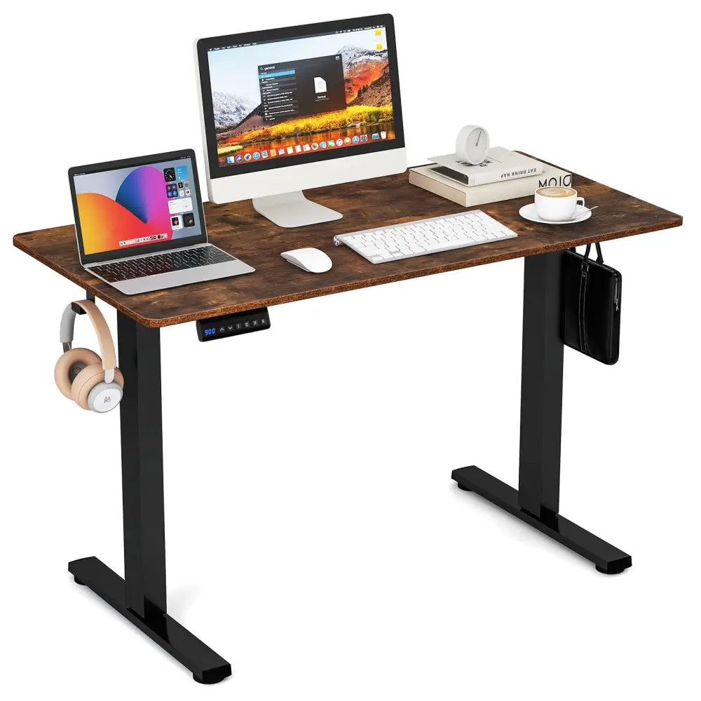 Electric Standing Desk with 3 Memory Height Settings and 2 Hanging Hooks & Cable Management-Rustic Brown - Rustic Brown
