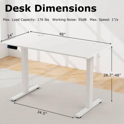 Electric Standing Desk with 3 Memory Height Settings and 2 Hanging Hooks & Cable Management-White - White - Standing