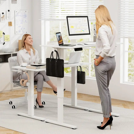 Electric Standing Desk with 3 Memory Height Settings and 2 Hanging Hooks & Cable Management-White - White - Standing