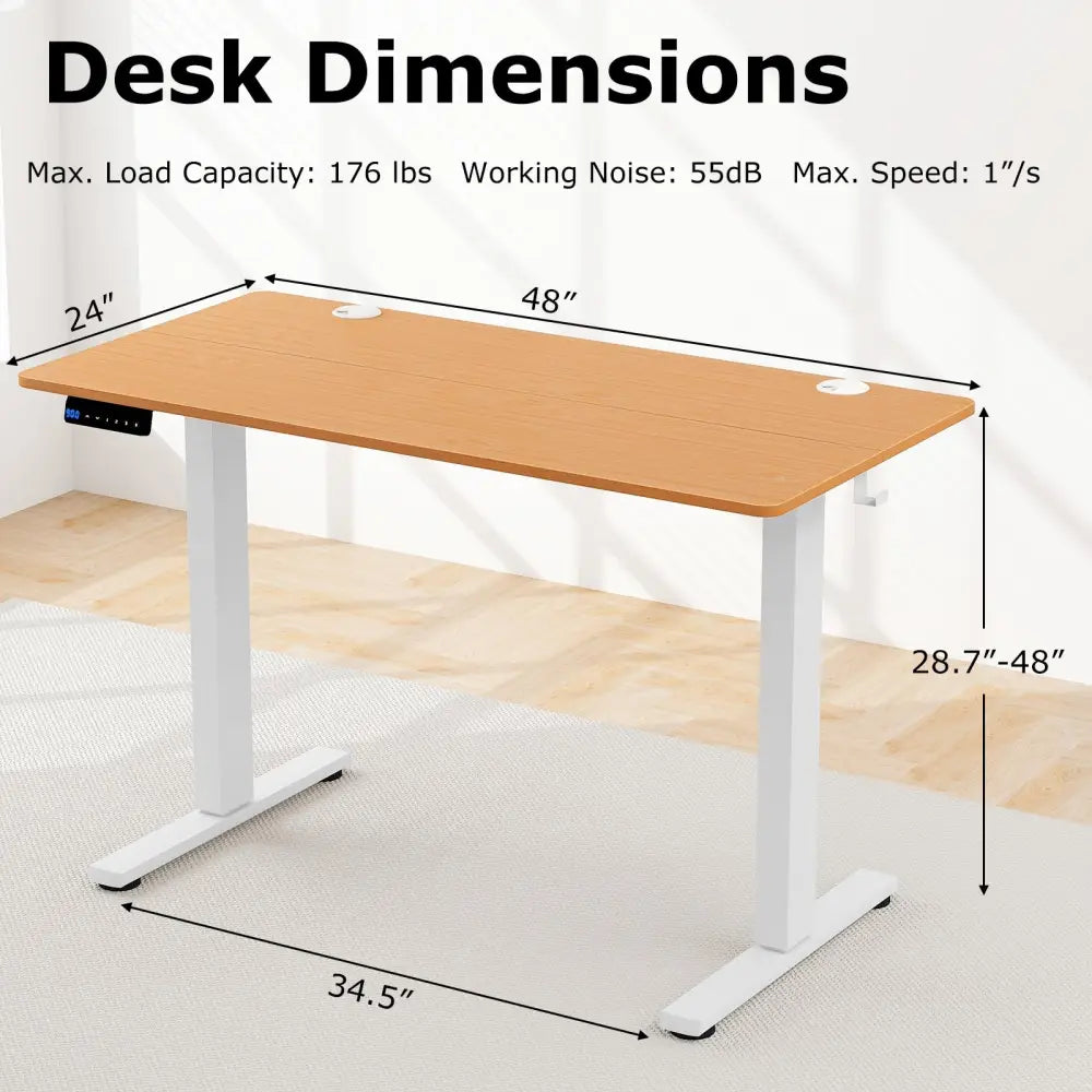 Electric Standing Desk with 3 Memory Height Settings and 2 Hanging Hooks & Cable Management-Natural - Natural