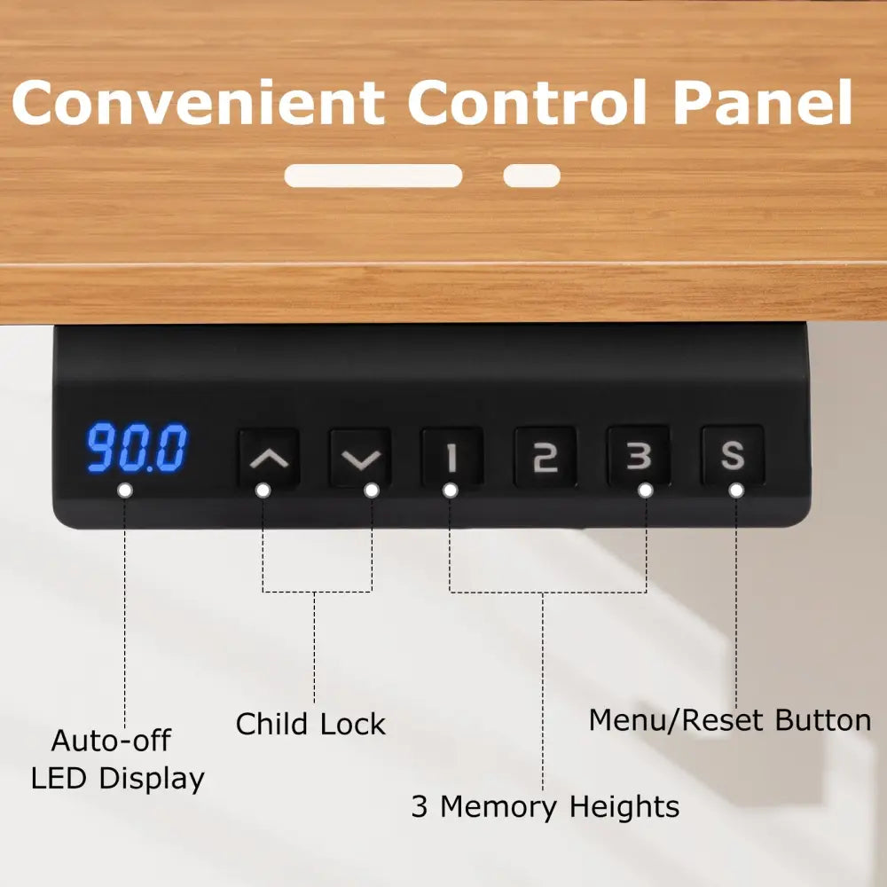 Electric Standing Desk with 3 Memory Height Settings and 2 Hanging Hooks & Cable Management-Natural - Natural