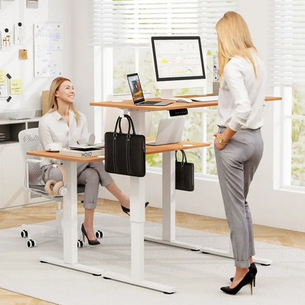 Electric Standing Desk with 3 Memory Height Settings and 2 Hanging Hooks & Cable Management-Natural - Natural