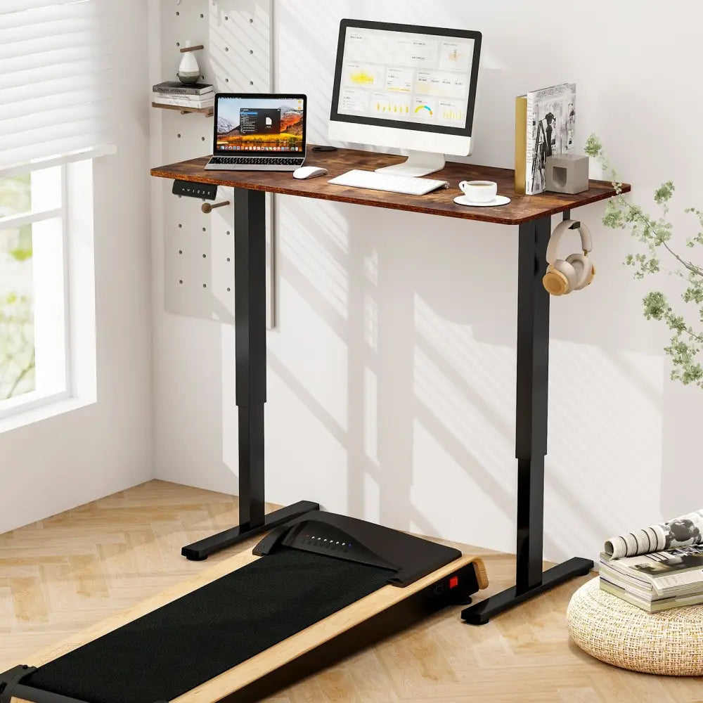 Electric Standing Desk with 3 Memory Height Settings and 2 Hanging Hooks & Cable Management-Rustic Brown - Rustic Brown