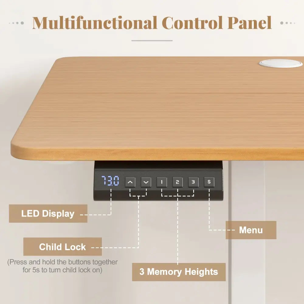 Electric Standing Desk with 3 Memory Heights and 2 Hanging Hooks and Cable Holes-Natural - Natural - Standing Desks