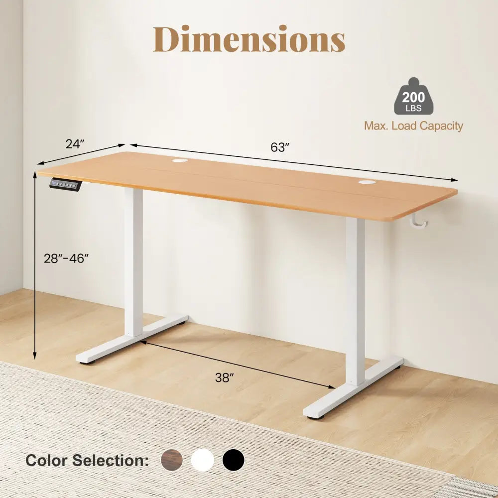 Electric Standing Desk with 3 Memory Heights and 2 Hanging Hooks and Cable Holes-Natural - Natural - Standing Desks