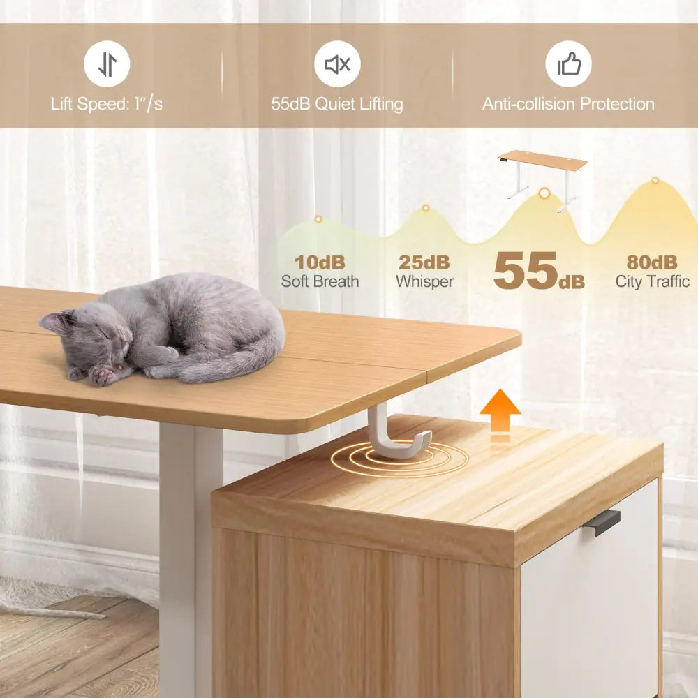 Electric Standing Desk with 3 Memory Heights and 2 Hanging Hooks and Cable Holes-Natural - Natural - Standing Desks