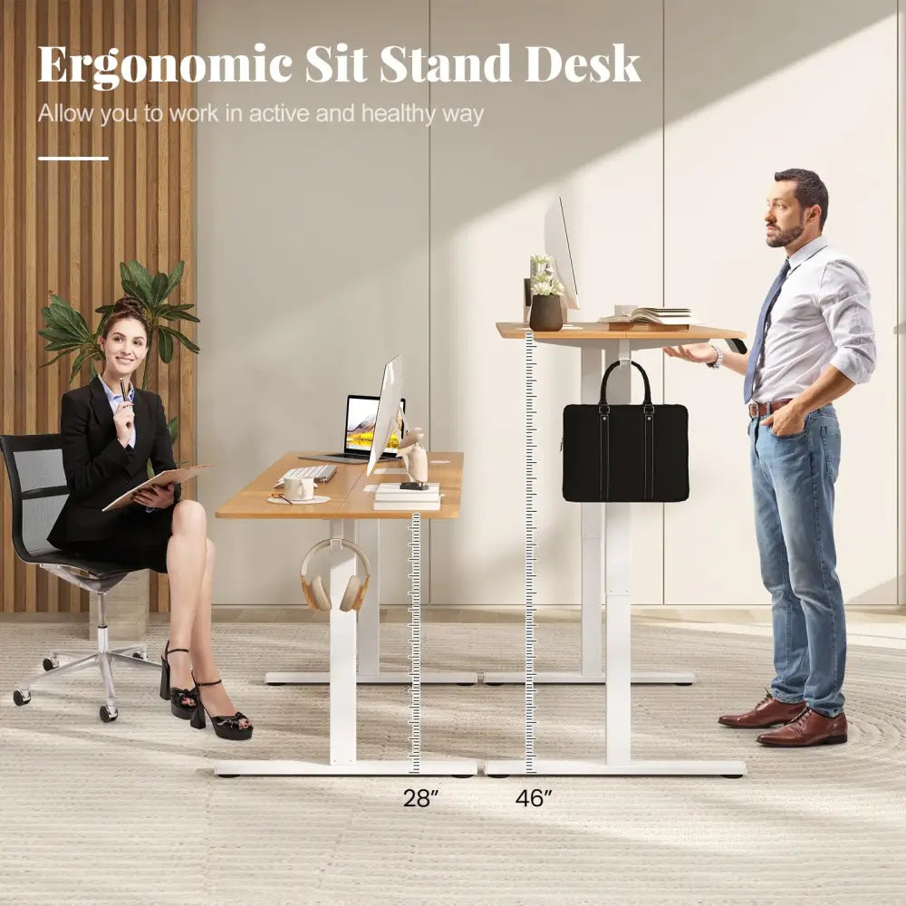Electric Standing Desk with 3 Memory Heights and 2 Hanging Hooks and Cable Holes-Natural - Natural - Standing Desks