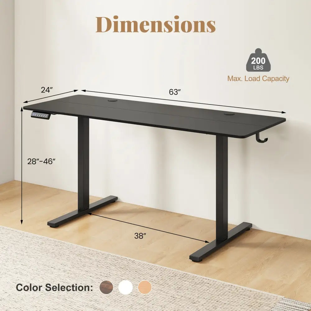 Electric Standing Desk with 3 Memory Heights and 2 Hanging Hooks and Cable Holes-Black - Black - Standing Desks