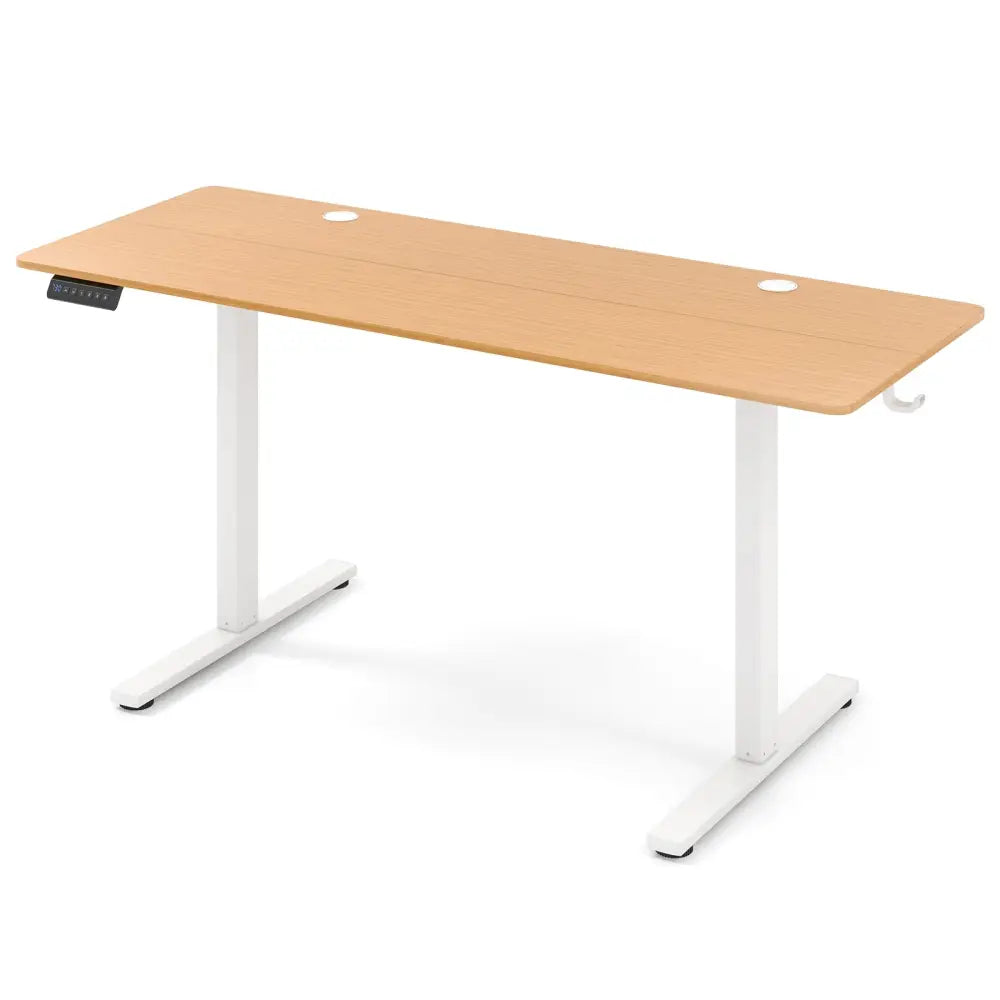 Electric Standing Desk with 3 Memory Heights and 2 Hanging Hooks and Cable Holes-Natural - Natural - Standing Desks