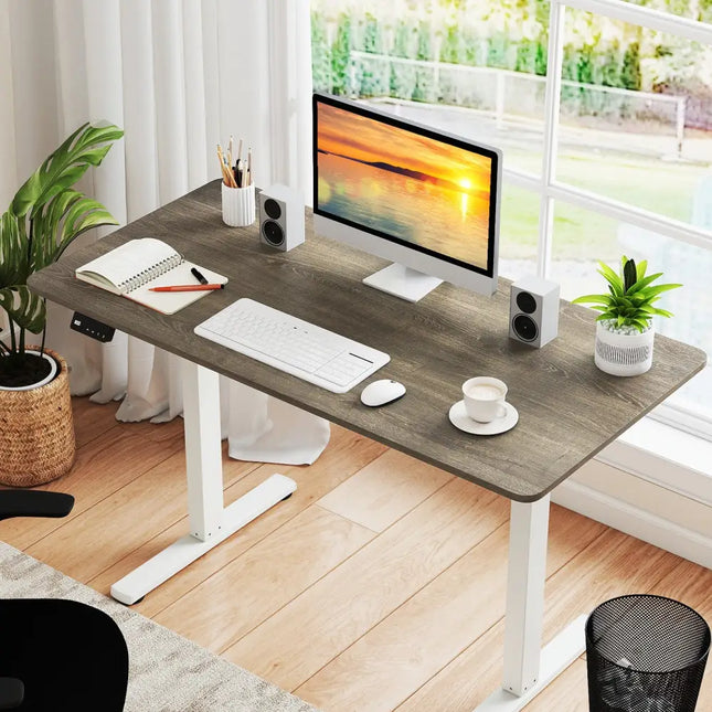 Electric Standing Desk with LED Display and 2 Memory Height Settings-Gray - Gray - Standing Desks