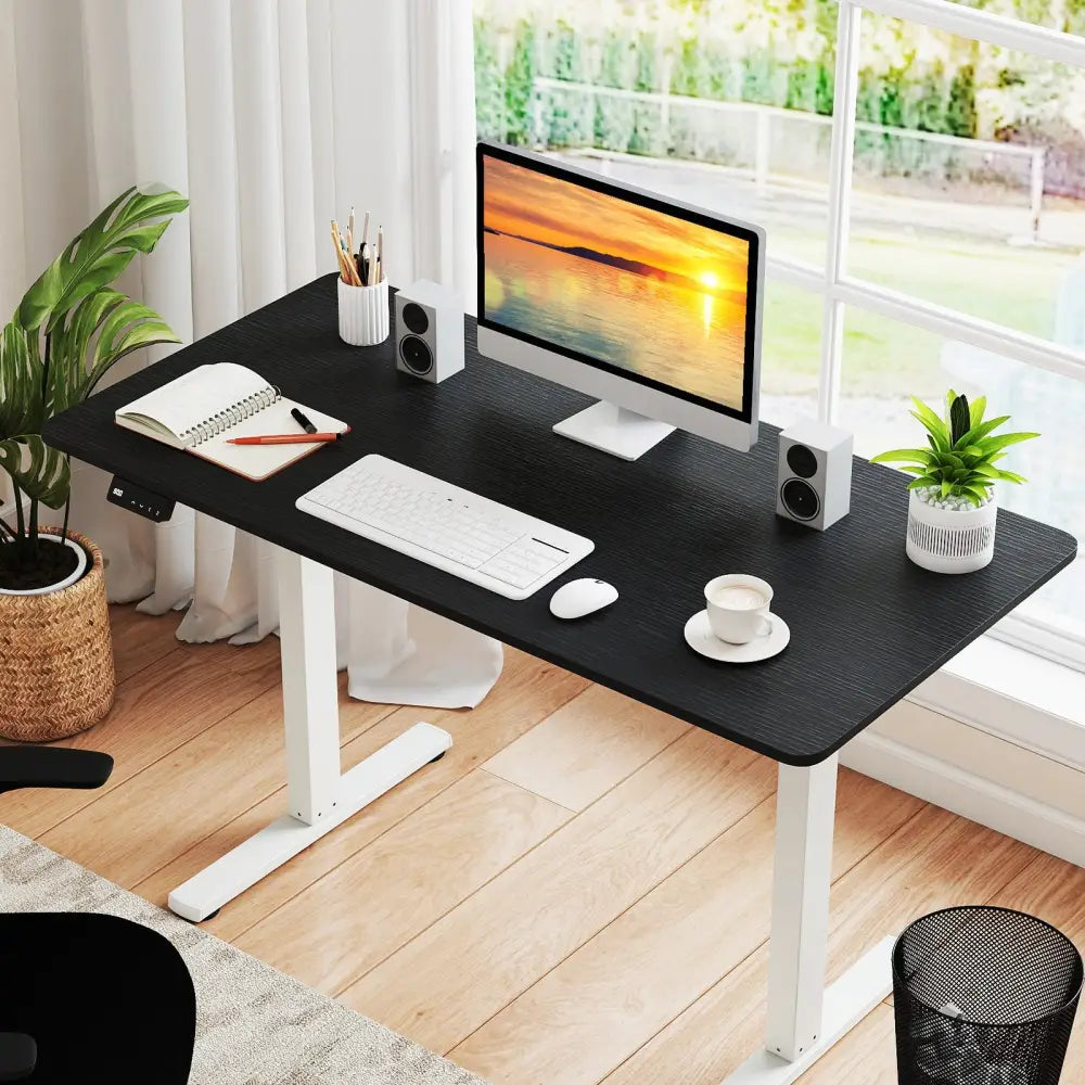 Electric Standing Desk with LED Display and 2 Memory Height Settings-Black - Black - Standing Desks