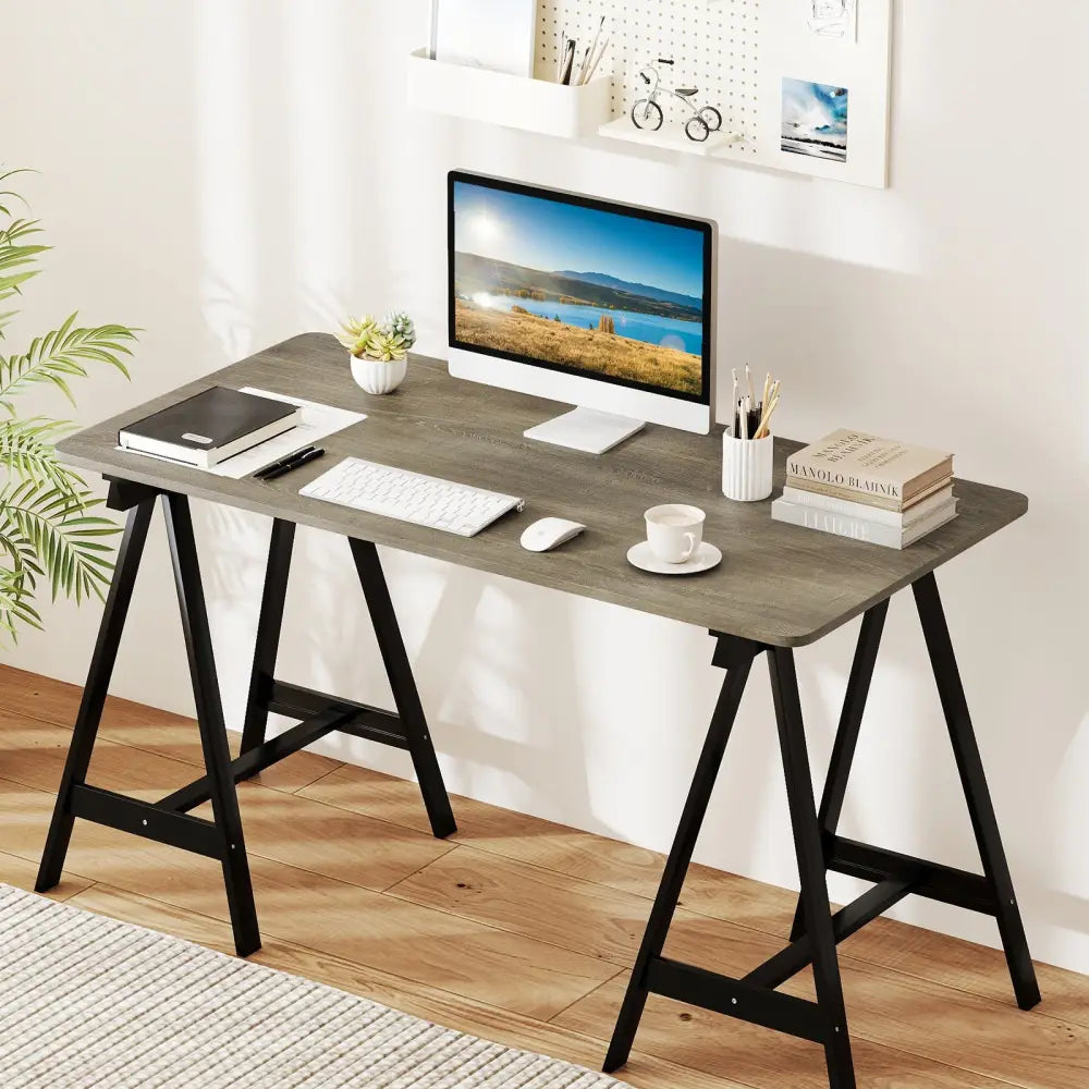 Electric Standing Desk with LED Display and 2 Memory Height Settings-Gray - Gray - Standing Desks