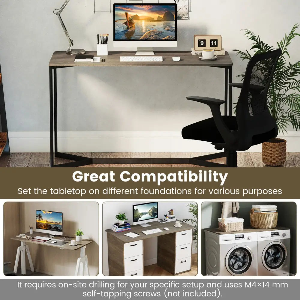 Electric Standing Desk with LED Display and 2 Memory Height Settings-Gray - Gray - Standing Desks