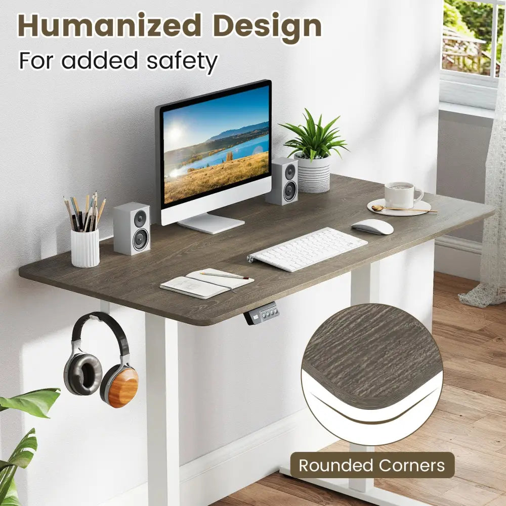 Electric Standing Desk with LED Display and 2 Memory Height Settings-Gray - Gray - Standing Desks