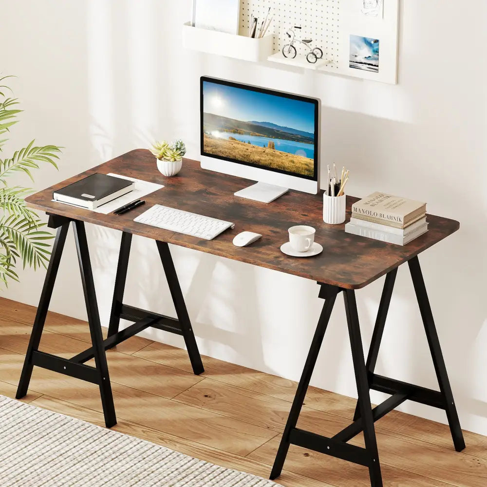 Electric Standing Desk with LED Display and 2 Memory Height Settings-Rustic Brown - Rustic Brown - Standing Desks