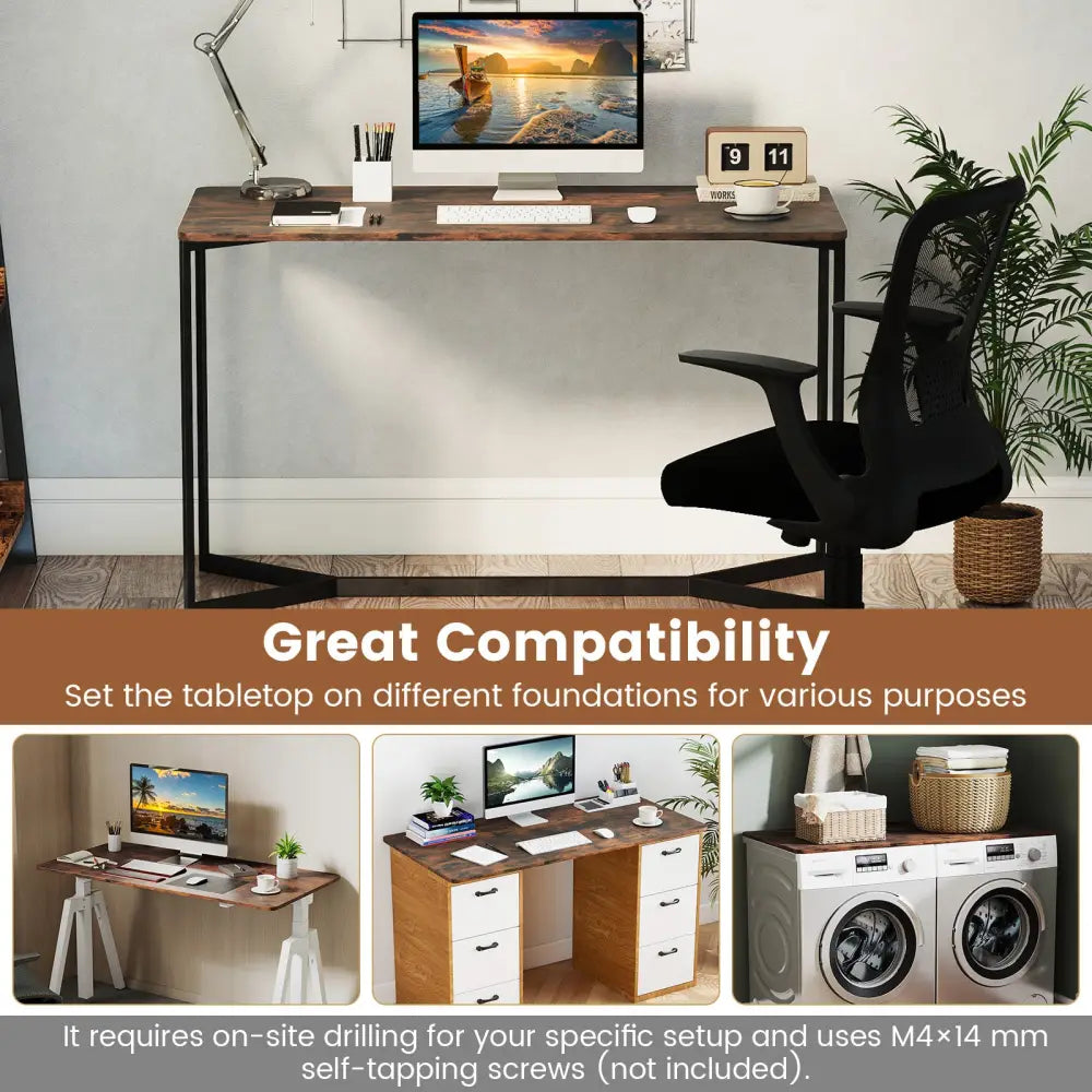 Electric Standing Desk with LED Display and 2 Memory Height Settings-Rustic Brown - Rustic Brown - Standing Desks