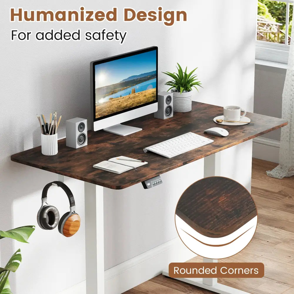 Electric Standing Desk with LED Display and 2 Memory Height Settings-Rustic Brown - Rustic Brown - Standing Desks