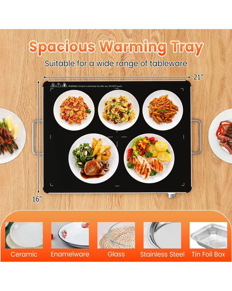 Electric Warming Food Warmer with Adjustable Temperature Control and Overheat Protection - Food Warmers & Burners