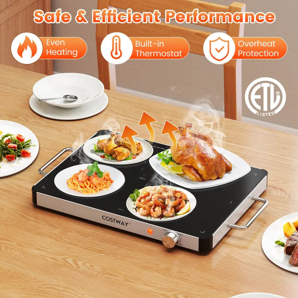 Electric Warming Tray Food Warmer with Adjustable Temperature Control - Kitchen Appliances