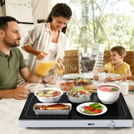 Electric Warming Tray with Adjustable Temperature and Built-In Handles Tempered Glass Costway
