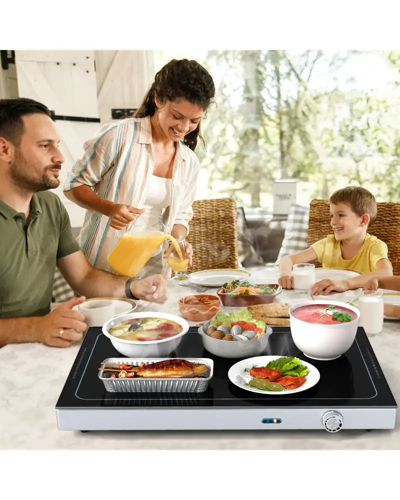 Electric Warming Tray with Adjustable Temperature and Built-In Handles Tempered Glass - Food Warmers & Burners