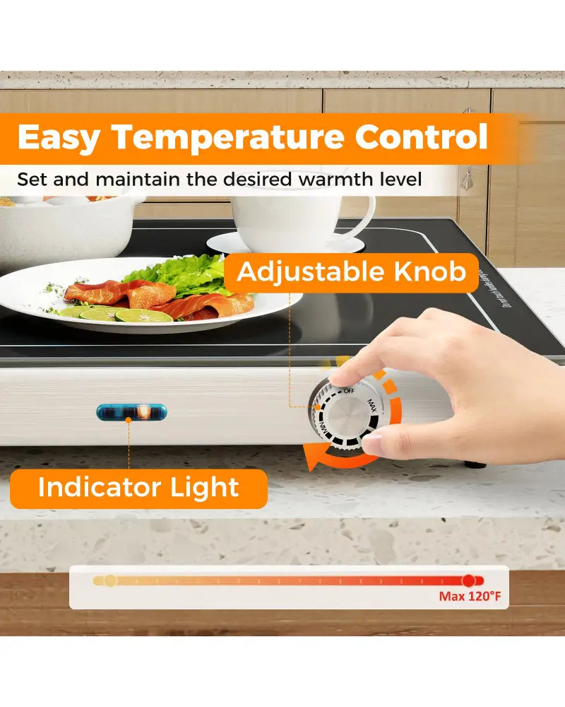 Electric Warming Tray with Adjustable Temperature and Built-In Handles Tempered Glass - Food Warmers & Burners
