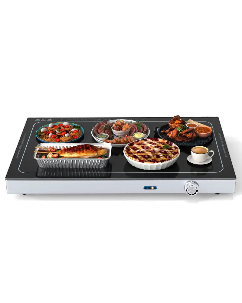 Electric Warming Tray with Adjustable Temperature and Built-In Handles Tempered Glass - Food Warmers & Burners