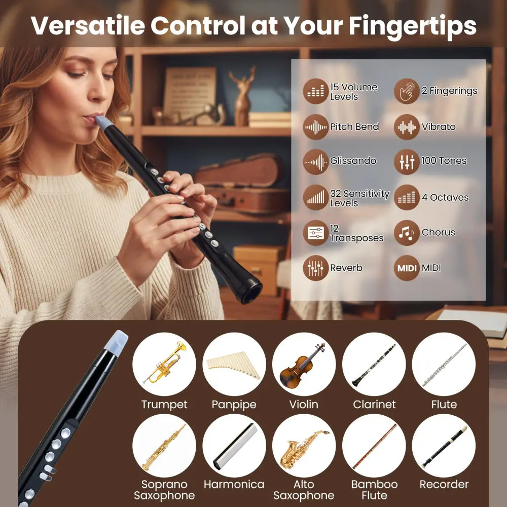 Electronic Wind Instrument Synthesizer Rechargeable Digital Saxophone-Black - Black - Musical Instruments