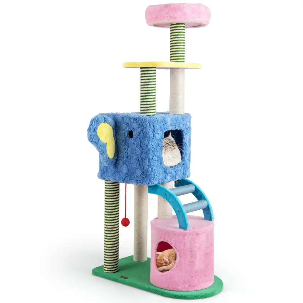 Elephant Themed Cat Tree for Adult Cats Multi-level Kitty Tower with 2 Condos-Blue - Blue - Cat Trees Condos &