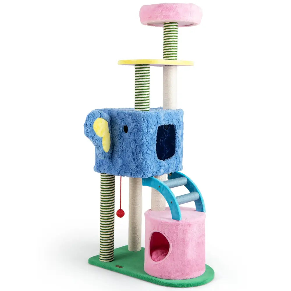 Elephant Themed Cat Tree for Adult Cats Multi-level Kitty Tower with 2 Condos-Blue - Blue - Cat Trees Condos &