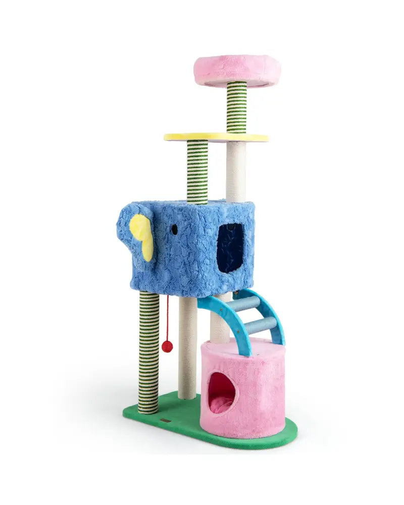 Elephant Themed Cat Tree for Adult Cats Multi-level Kitty Tower with 2 Condos-Blue - Blue - Cat Trees Condos &