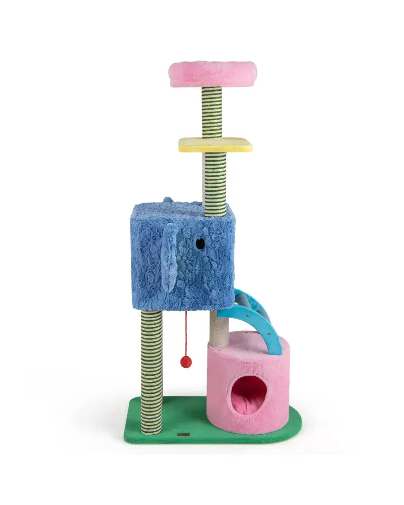 Elephant Themed Cat Tree for Adult Cats Multi-level Kitty Tower with 2 Condos-Blue - Blue - Cat Trees Condos &