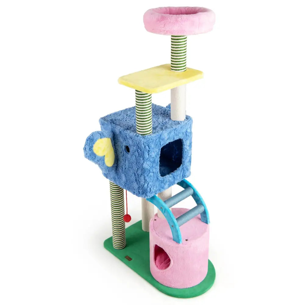 Elephant Themed Cat Tree for Adult Cats Multi-level Kitty Tower with 2 Condos-Blue - Blue - Cat Trees Condos &