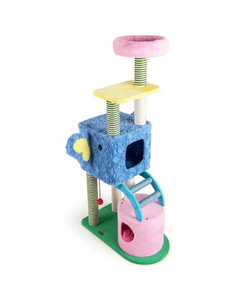 Elephant Themed Cat Tree for Adult Cats Multi-level Kitty Tower with 2 Condos-Blue - Blue - Cat Trees Condos &