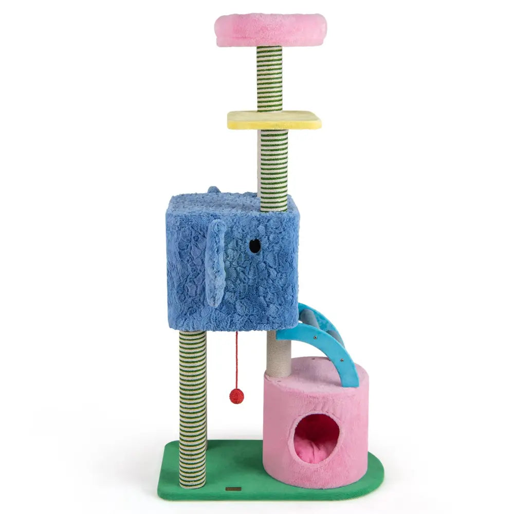 Elephant Themed Cat Tree for Adult Cats Multi-level Kitty Tower with 2 Condos-Blue - Blue - Cat Trees Condos &