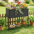 Elevated Garden Planter with Rattan Finish Bottom Shelf-Black - Raised Garden Beds