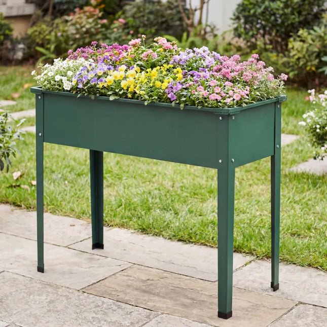 Elevated Metal Raised Garden Bed with Legs and Drainage Holes-Green - Green - Raised Garden Beds