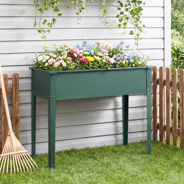 Elevated Metal Raised Garden Bed with Legs and Drainage Holes-Green - Green - Raised Garden Beds