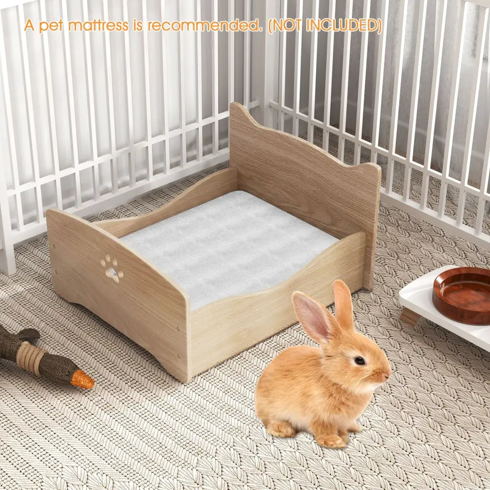 Elevated Pet Bed Frame with Rails and Cute Headboards-Walnut - Walnut - Cat Houses