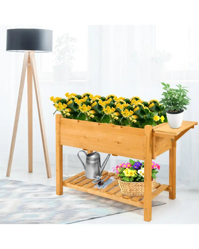 Elevated Planter Box Kit with 8 Grids and Folding Tabletop - Natural - Raised Garden Beds