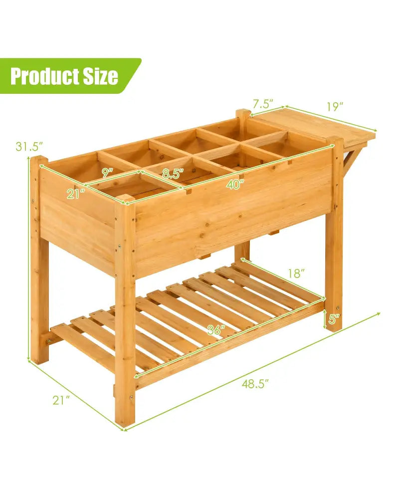 Elevated Planter Box Kit with 8 Grids and Folding Tabletop - Natural - Raised Garden Beds