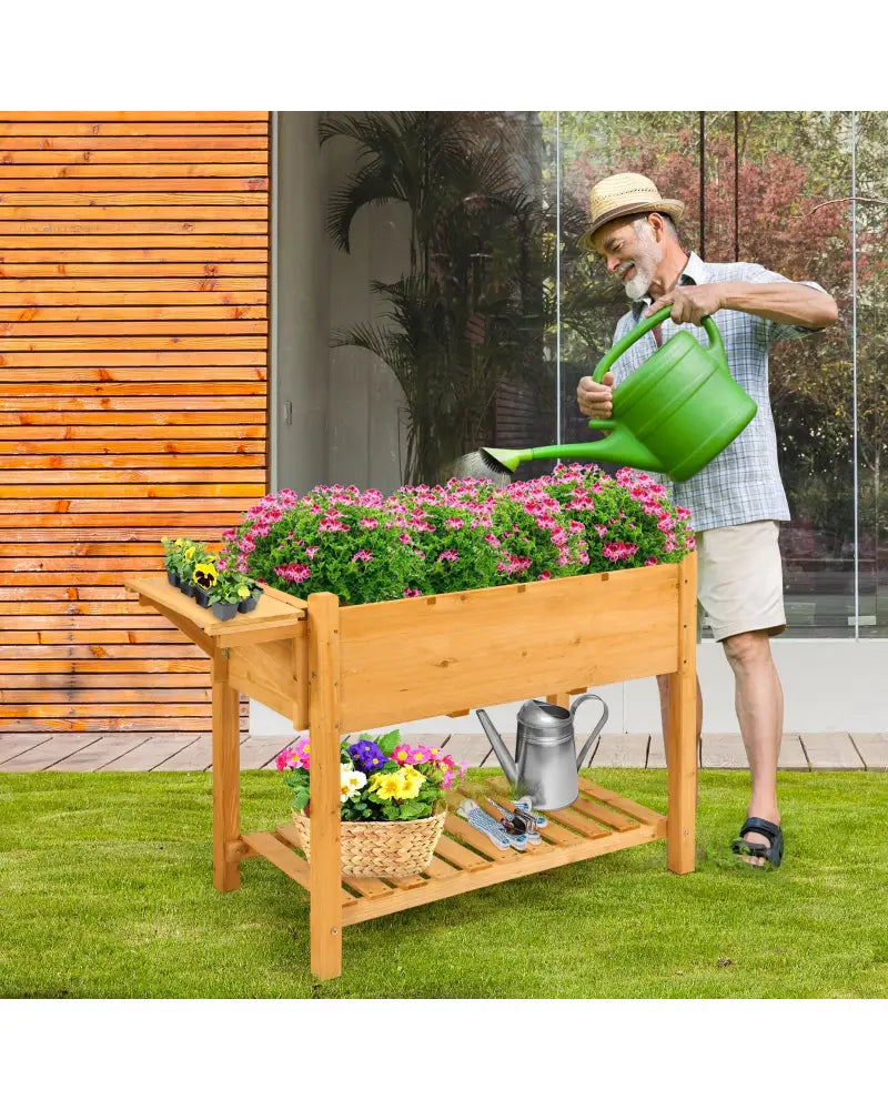 Elevated Planter Box Kit with 8 Grids and Folding Tabletop - Natural - Raised Garden Beds