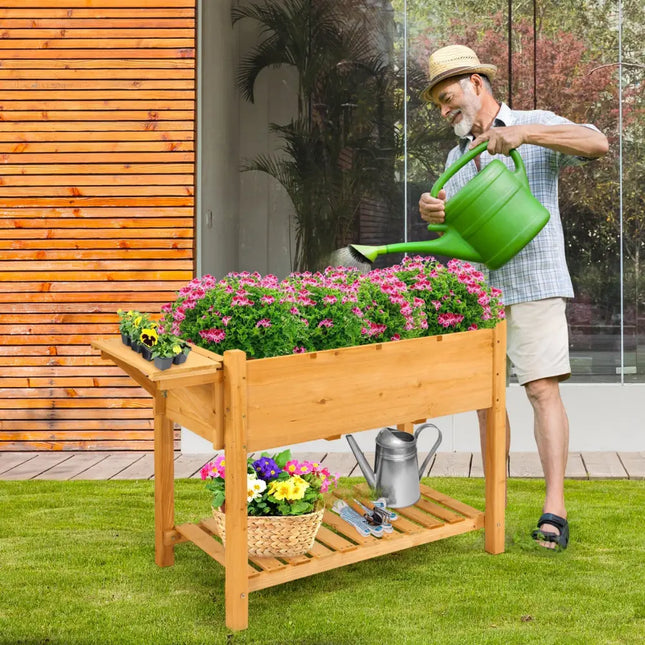 Elevated Planter Box Kit with 8 Grids and Folding Tabletop - Natural - Raised Garden Beds
